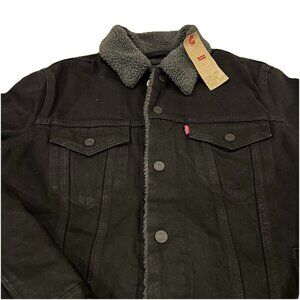 Levi’s NWT Men’s Medium Sherpa Denim Trucker Jacket Black Duvall 16365-0054